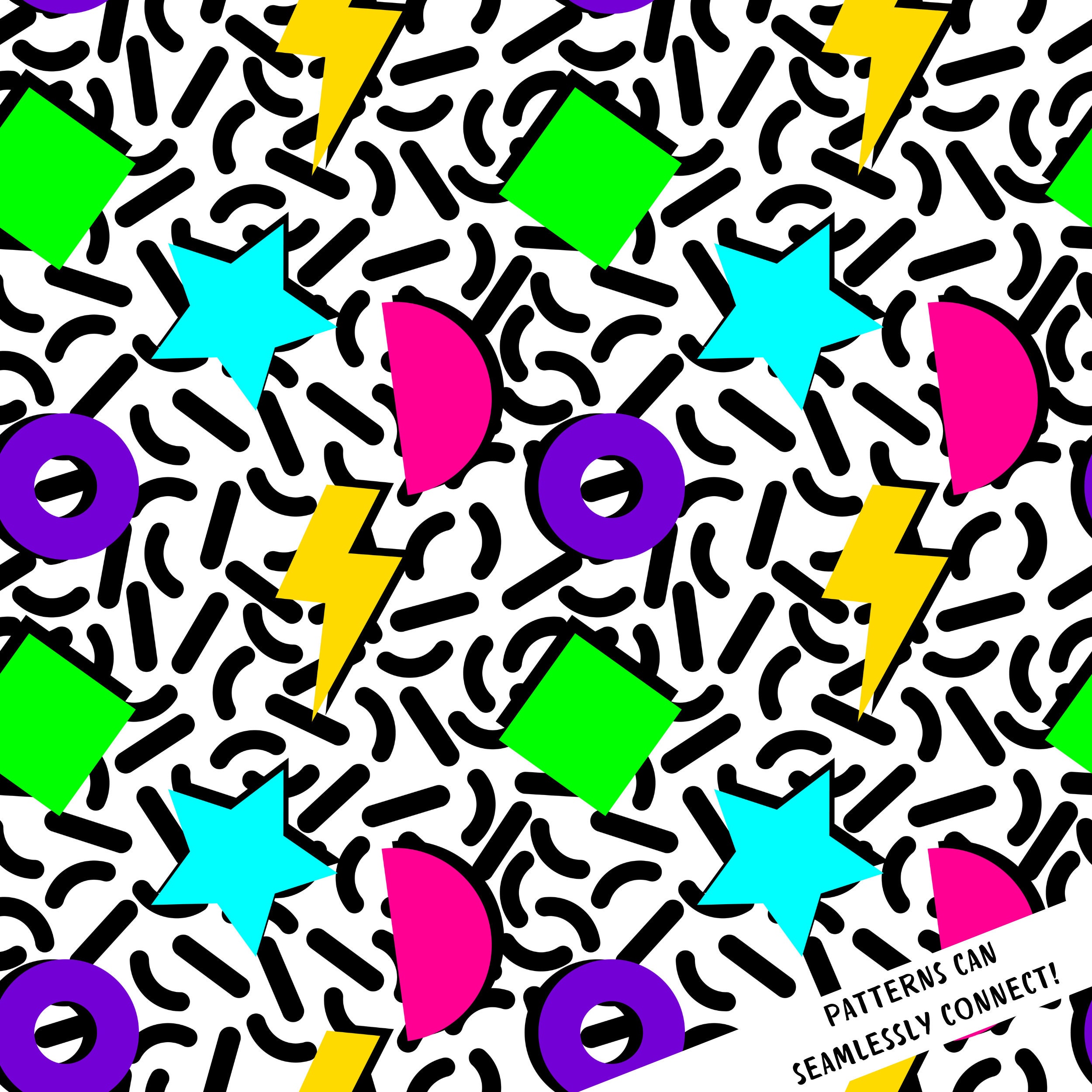 90s Neon Shapes Seamless Digital Paper Commercial Use High-resolution ...