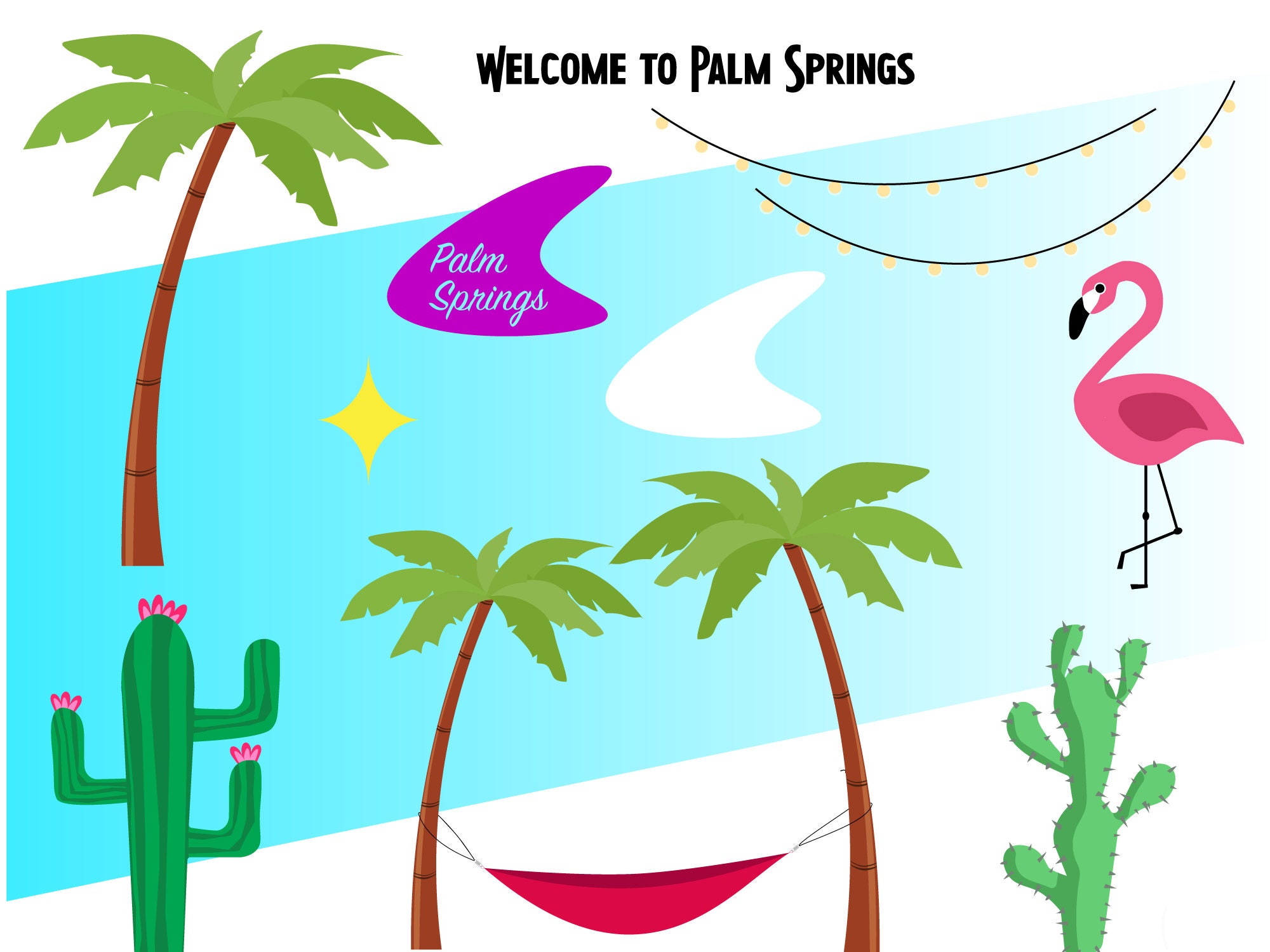 Palm Springs Clip Art Vector Art Graphic Elements PNG SVG 1950s 1960s