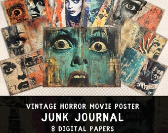 Vintage Horror Movie Poster Junk Journal: 8 Pages (Digital Download)