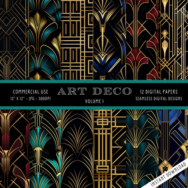 Art Deco Seamless Digital Paper | Commercial Use | High-resolution | 300 dpi | JPG | The Roaring 20s | Jazz Era | Opulent Design Aesthetic