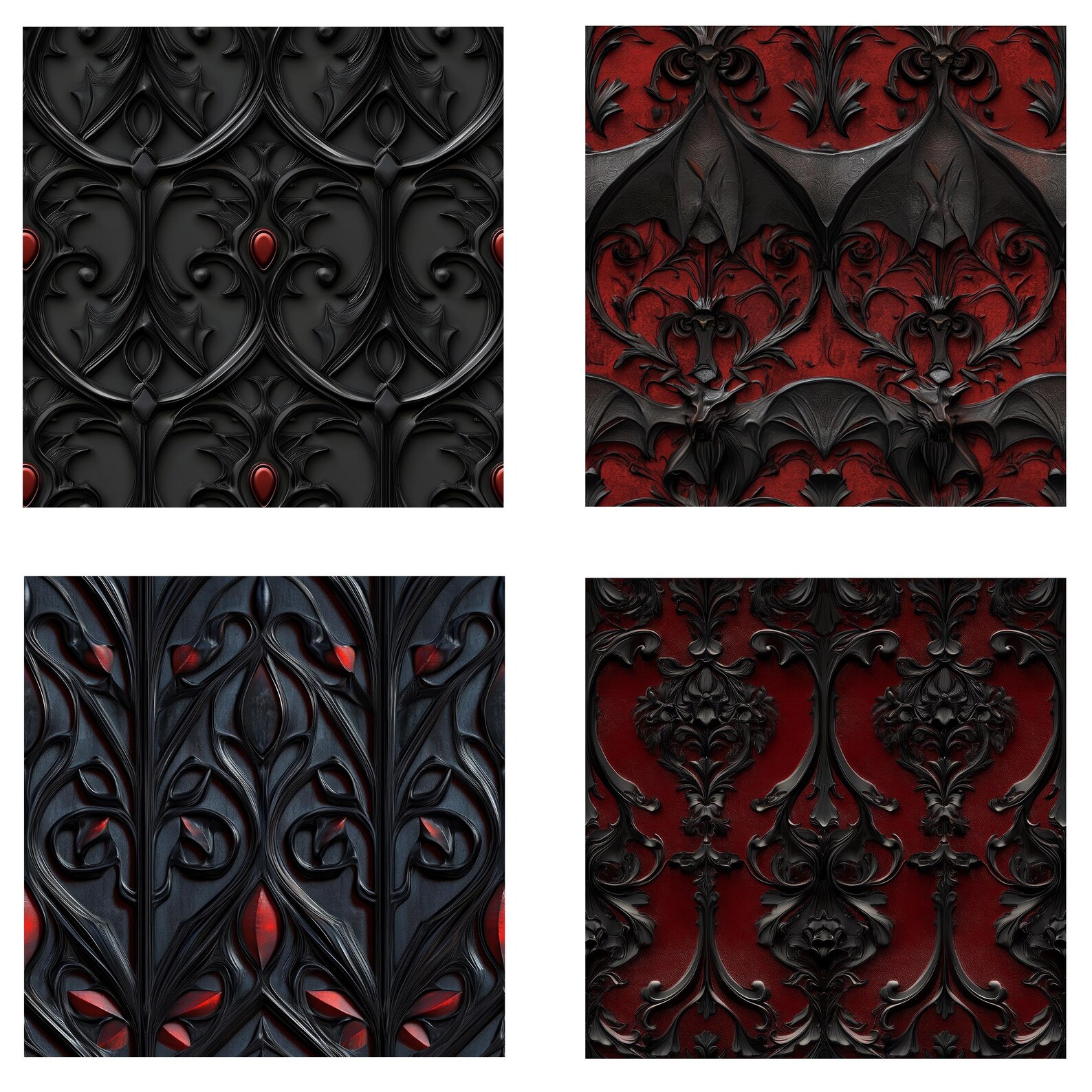 Embossed Gothic Digital Paper: Red and Black Seamless Patterns (digital ...