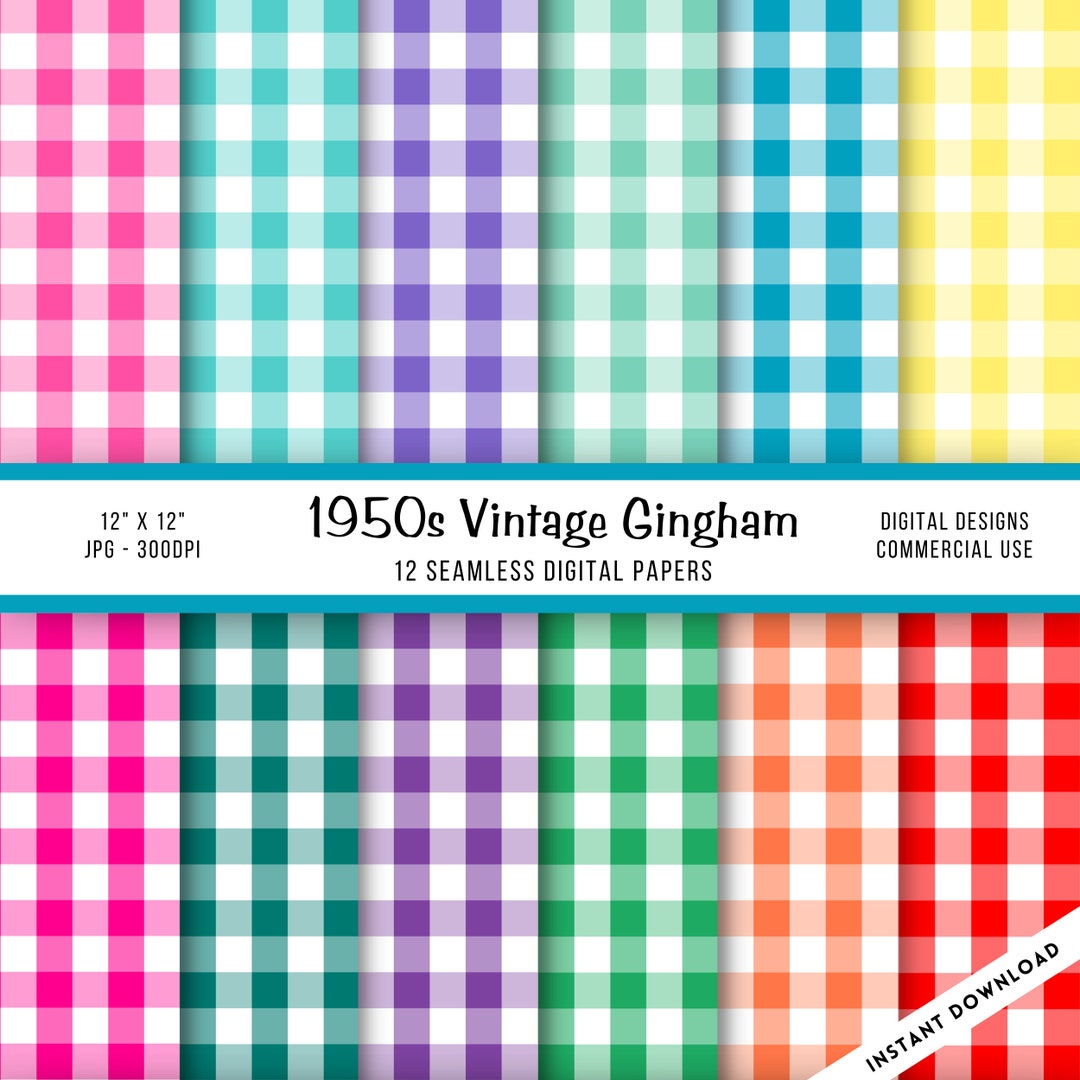 1950s Vintage Gingham Digital Paper: Seamless Retro Patterns (digital ...
