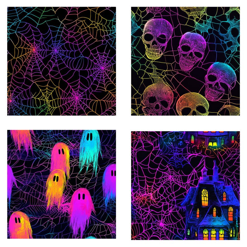 Neon Halloween Seamless Digital Paper: Tangled Webs | Commercial Use ...