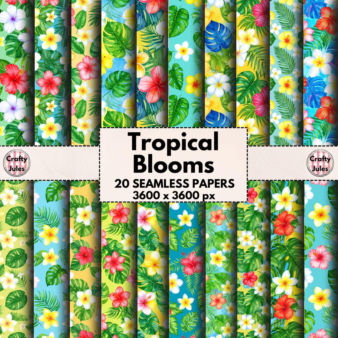 Tropical Blooms Seamless Digital Papers, 20 Printable Patterns, Floral ...