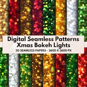 Christmas Bokeh Lights Seamless Patterns: Festive Scrapbook Paper (Digital Download, Commercial Use)