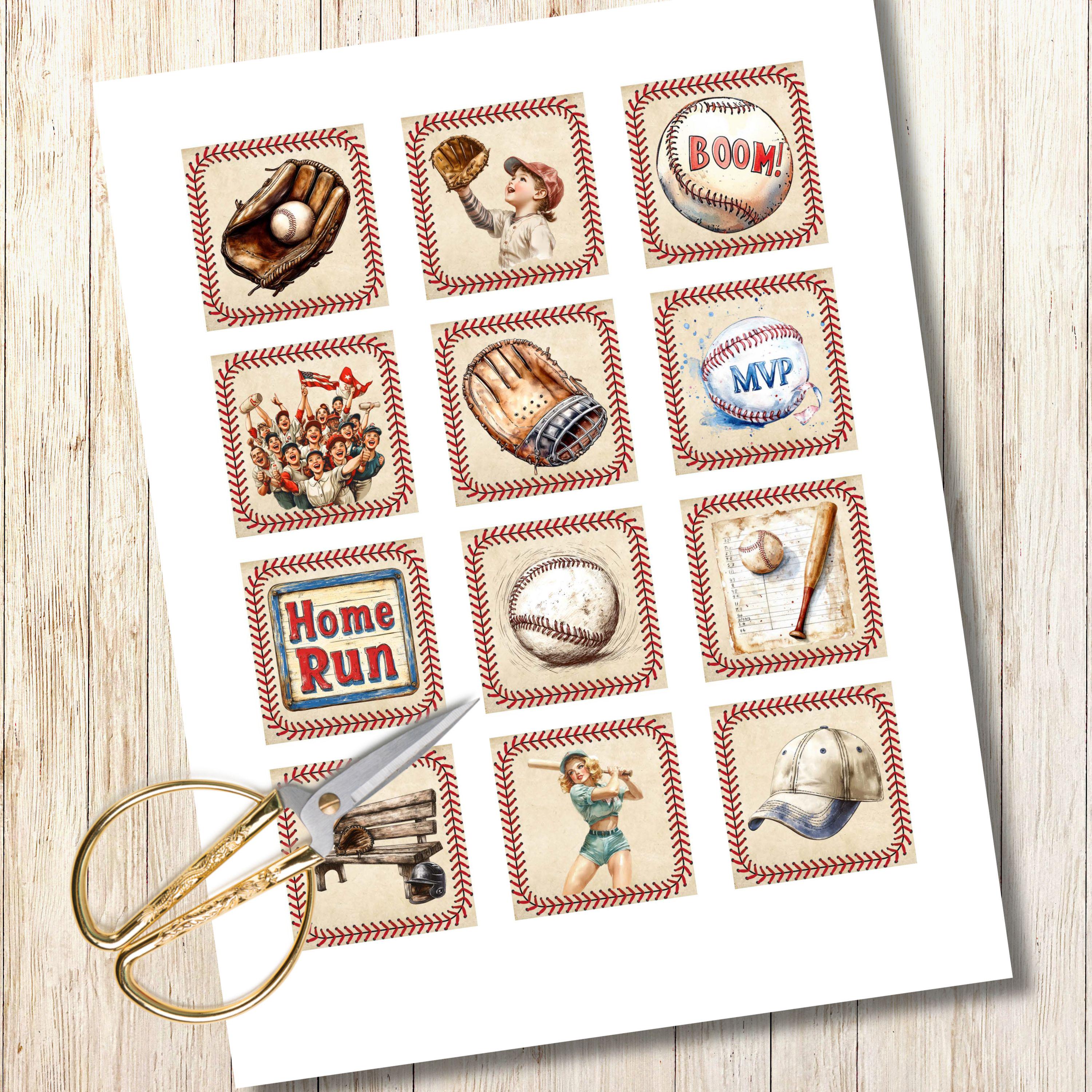 Baseball Ephemera, Printable Squares, Sport Extras for Junk Journals ...