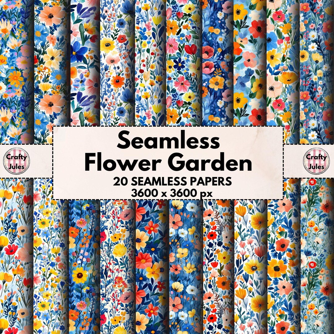 Seamless Flower Garden Patterns, 20 Watercolour Flower Papers, Floral ...