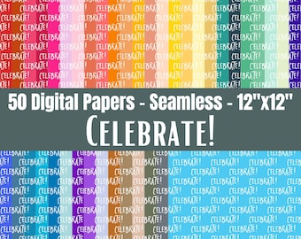 Celebration Seamless Patterns, 50 Colours, Scrapbook, Craft Papers, 12x12in, Digital Download