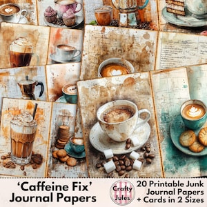 Coffee Theme Junk Journal Paper: Grungy Style Illustrations (Digital Download)