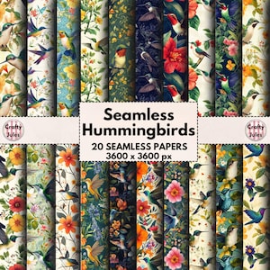 Papiers numériques sans couture Colibri, 20 oiseaux à imprimer, Motifs floraux, Papiers pour collage, Scrapbooks, Carnets de notes, Fabrication de cartes, Usage commercial