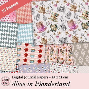 Papiers imprimables d'Alice au pays des merveilles, pages de journal de scrapbooking fantaisie, téléchargement numérique