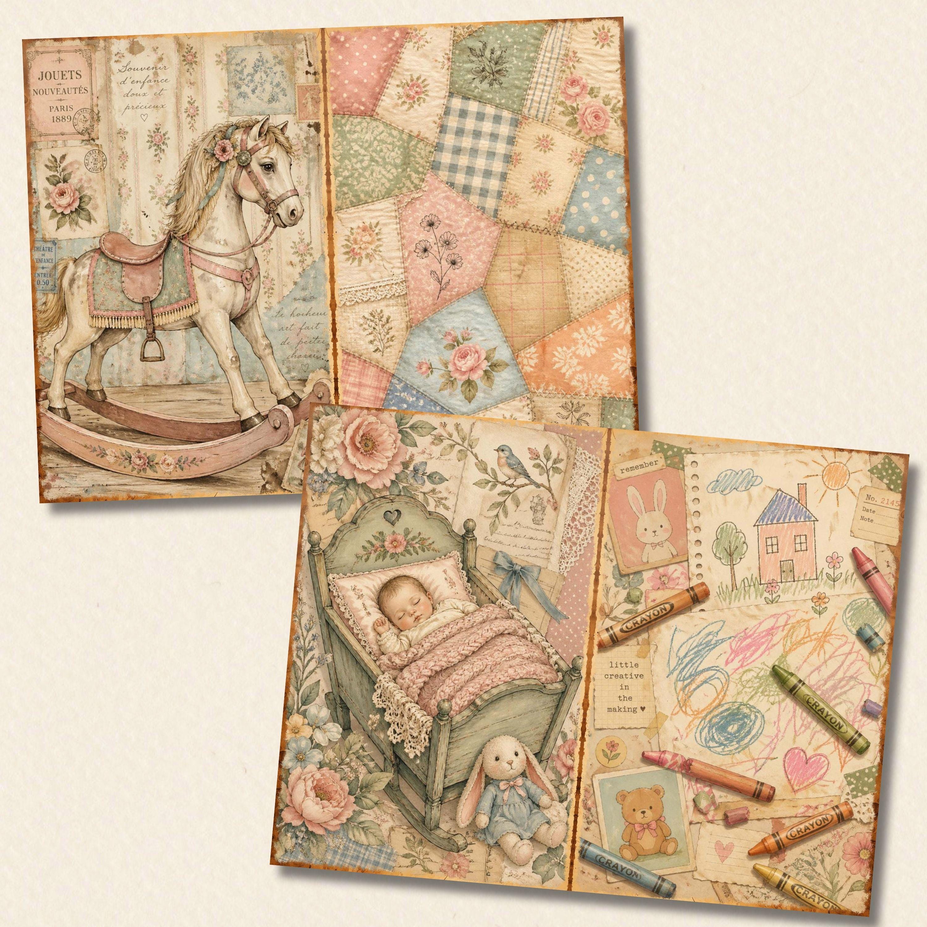 Baby & Toddler Junk Journal Papers, Printable Nursery Scrapbook Pages ...