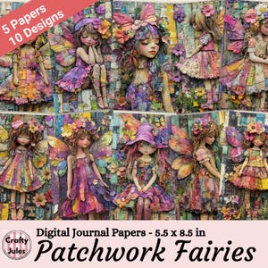 Patchwork Fairies Journal Half-Papers, Grungy Fantasy Scrapbook & Craft Pages, Digital Download