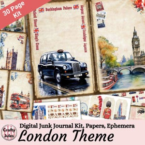 London Junk Journal Kit, druckbare Journalseiten, Rückseitenpapiere & Ephemera, digitaler Download