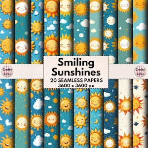 20 papiers imprimables, Motifs transparents joyeux soleil, Usage commercial, Travaux manuels pour enfants mignons, Décoration de chambre d'enfant, Faire-parts à une fête, Scrapbooking
