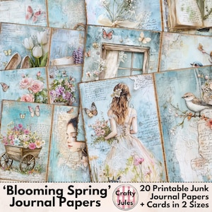 Spring Time Digital Papers - 20 druckbare Seiten für Junk Journals, Scrapbooks, Collagen - Plus Journal Karten in zwei Größen, Sofort Download