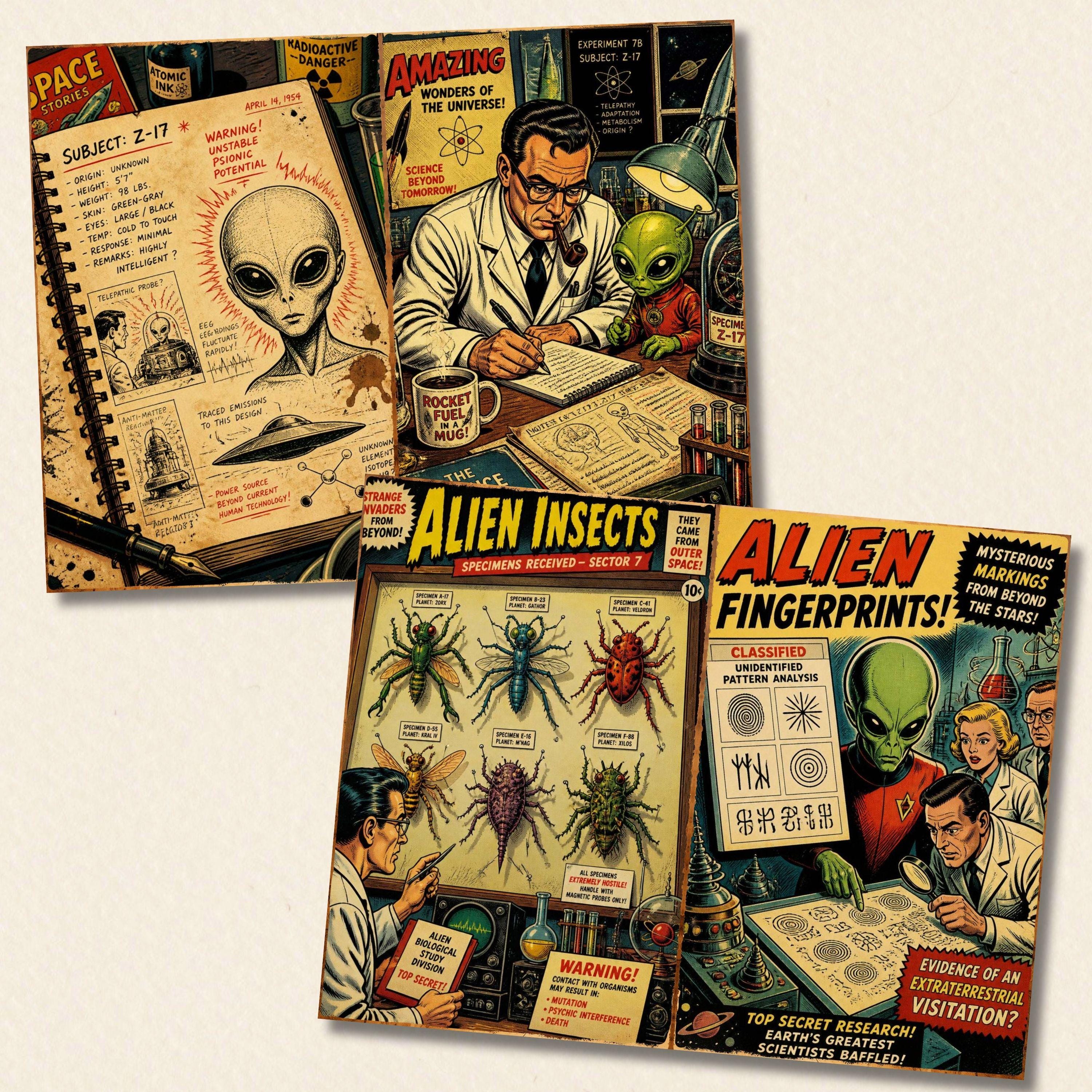Retro Alien Comic Junk Journal Papers: Vintage Sci-fi Digital Scrapbook ...