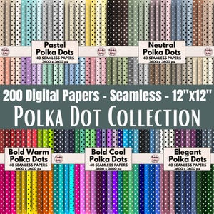 200 nahtlose Polka-Dot-Muster, 5 Farbpaletten, druckbare Scrapbook- und Bastelseiten, digitaler Download