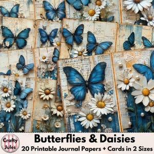 Carta per diario digitale "Farfalle e Margherite" – 20 pagine stampabili, + biglietti e ATC per album, diari, collage e creazione di biglietti
