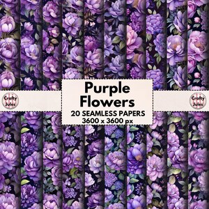 Lila Blumen digitale nahtlose Muster, druckbare Blumen Papiere, dunkler Hintergrund, Scrapbook Seiten, Journal Hintergründe, Kartenherstellung