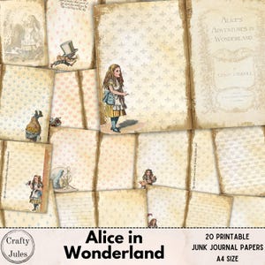 Papiers pour carnets numériques Les Aventures d'Alice au pays des merveilles – 20 pages imprimables pour journaux et scrapbooking, téléchargement immédiat