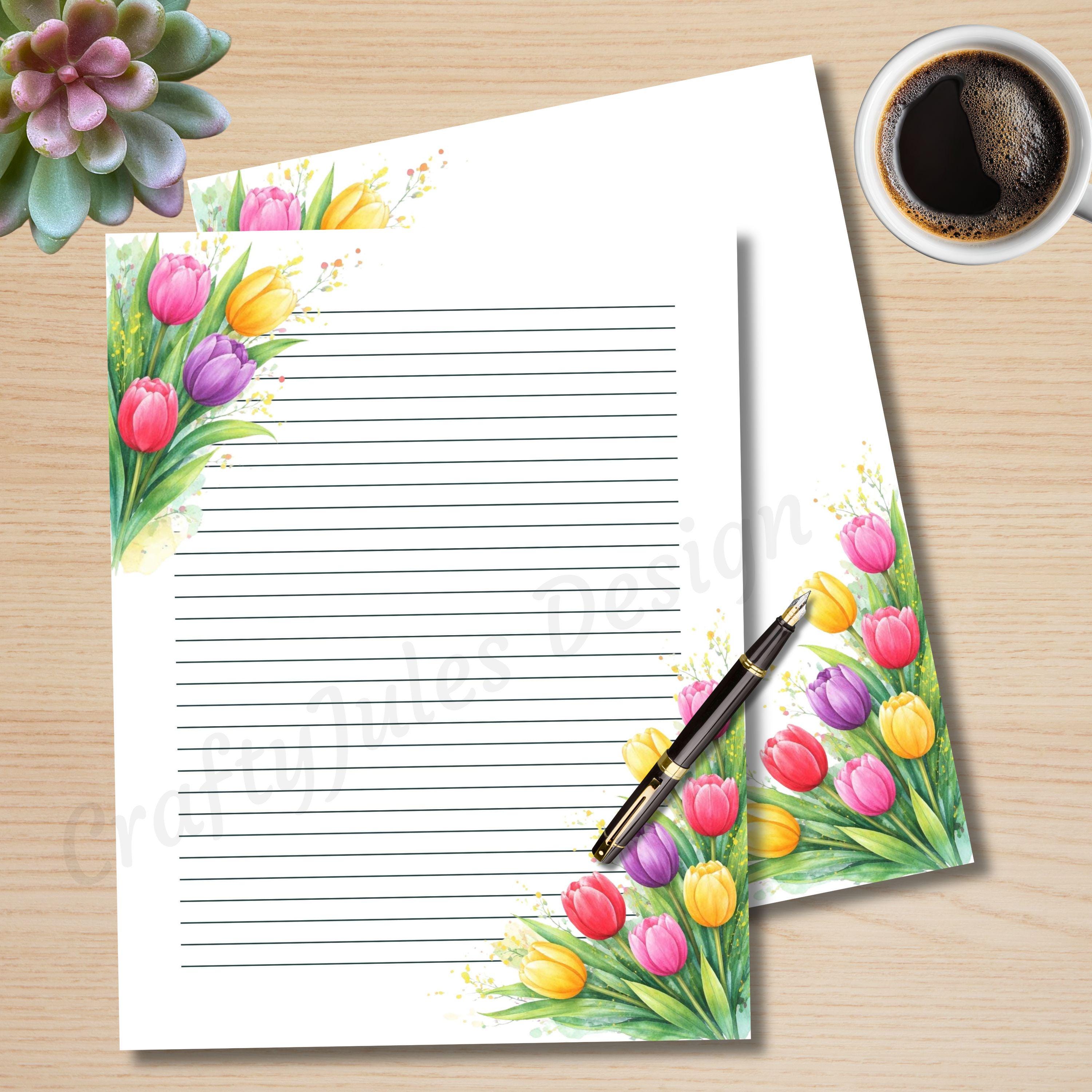Tulips Printable Stationery, Lined, Unlined Writing Papers, Instant ...