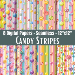 Pastel Candy Stripe Seamless Papers, Printable Sweet Lollipop Pattern Backgrounds