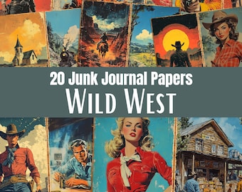 Wild West Junk Journal Papers, Retro Western Scrapbook & Craft Pages, Digital Download