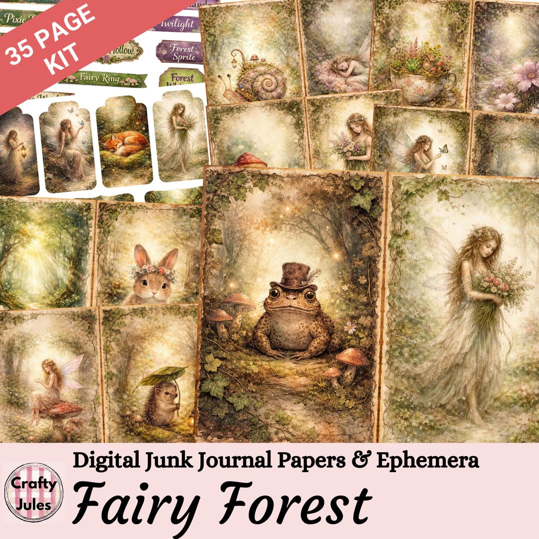 Fairy Forest Junk Journal Kit, Fantasy Woodland Papers, Backing Pages ...