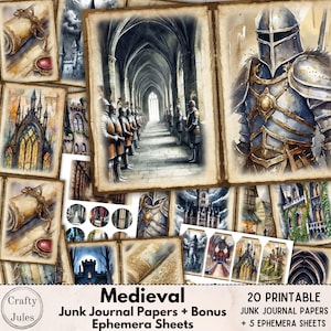 Medieval Junk Journal Kit: Knights, Castles, Scrolls (Digital Download)