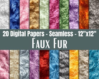 Faux Fur Digital Papers, Fabric Effect Seamless, Scrapbook, Hobby, & Craft Papers, 12x12in