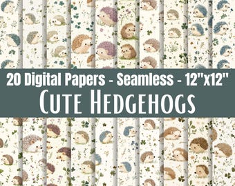 Hedgehog Seamless Digital Patterns, Woodland Animal Nursery Decor, Scrapbook & Craft Papers