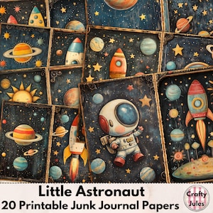 Papeles digitales de diario de Little Astronaut: 20 páginas imprimibles para diarios, álbumes de recortes y manualidades. Descarga instantánea.