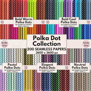 Polka Dot Collection, 200 Seamless Digital Papers, Printable Patterns, Discount Pack, Collages, Scrapbooks, Journals, Cards, Commercial Use