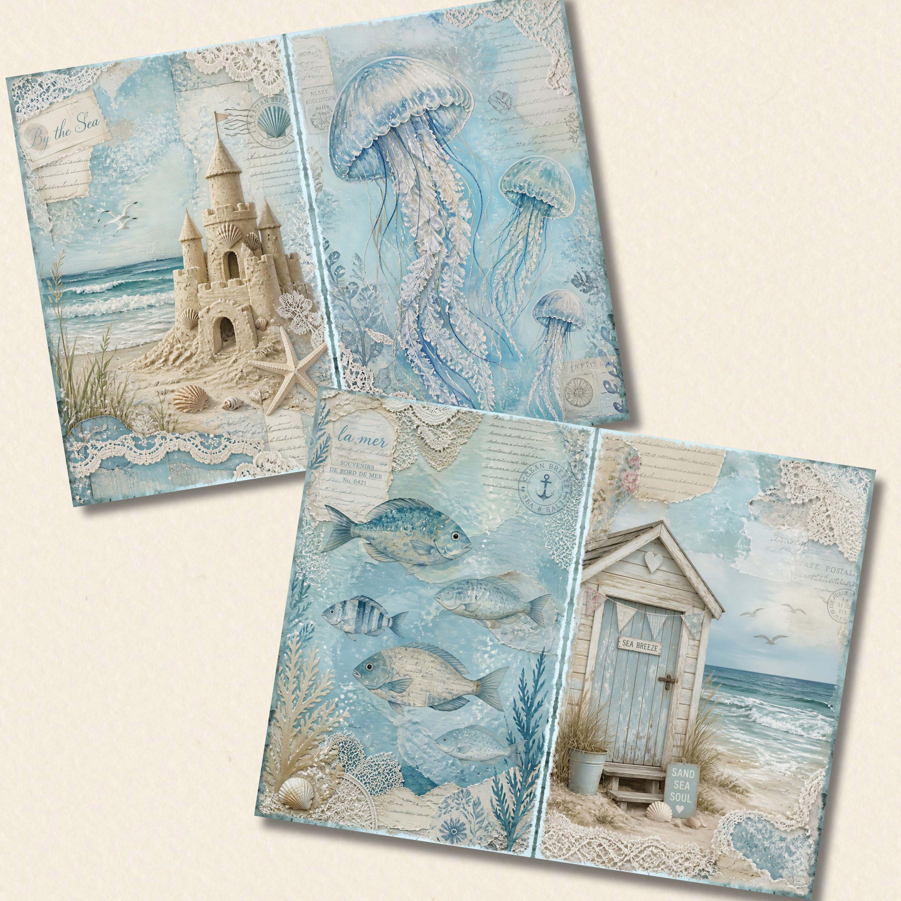 Shabby Ocean Junk Journal Kit, Nautical Scrapbook Paper, Blue Beach ...