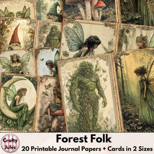 Forest Folk Digital Junk Journal Papers – 20 Printable Fantasy Fairy Pages, + Cards & ATCs for Scrapbooks, Journals, Collages, Card-Making