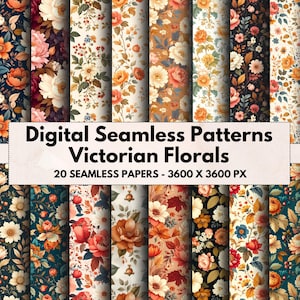 Victorian Floral Seamless Patterns: Elegant Scrapbook Paper (Digital Download)