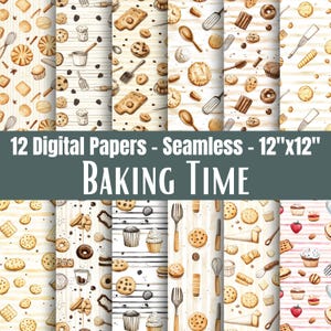 Patrones sin costuras para hornear, galletas, papeles para álbumes de recortes de cocina, uso comercial, descarga digital