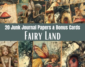 Strony dziennika Fairyland Junk, papiery Fantasy Forest, karty, pobieranie cyfrowe