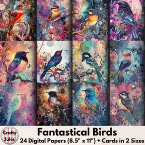Fantasy Birds Digital Paper: Printable Scrapbook & Journal Pages (Digital Download)
