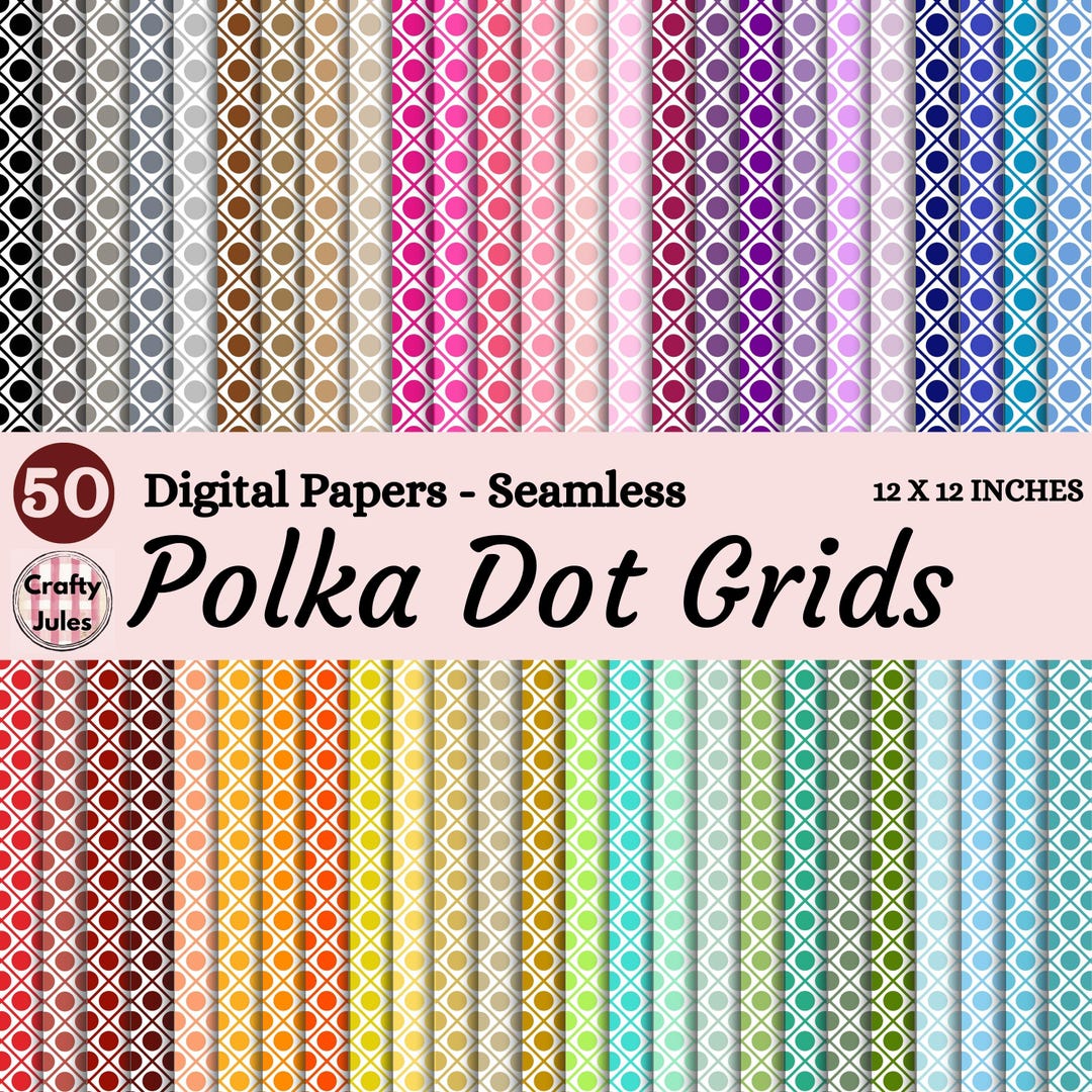 Grid Patterns 50 Bit Polka Dot Grids Seamless Patterns, 50 Colours, Geometric Scrapbook ...