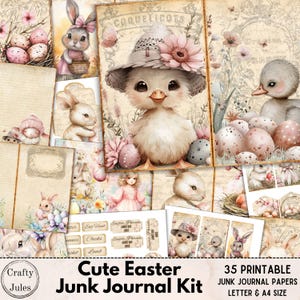 Kit de diário digital de Páscoa fofo – 35 páginas para impressão, papéis ilustrados completos, páginas de diário, folhas de itens efêmeros, tamanhos A4 e Carta