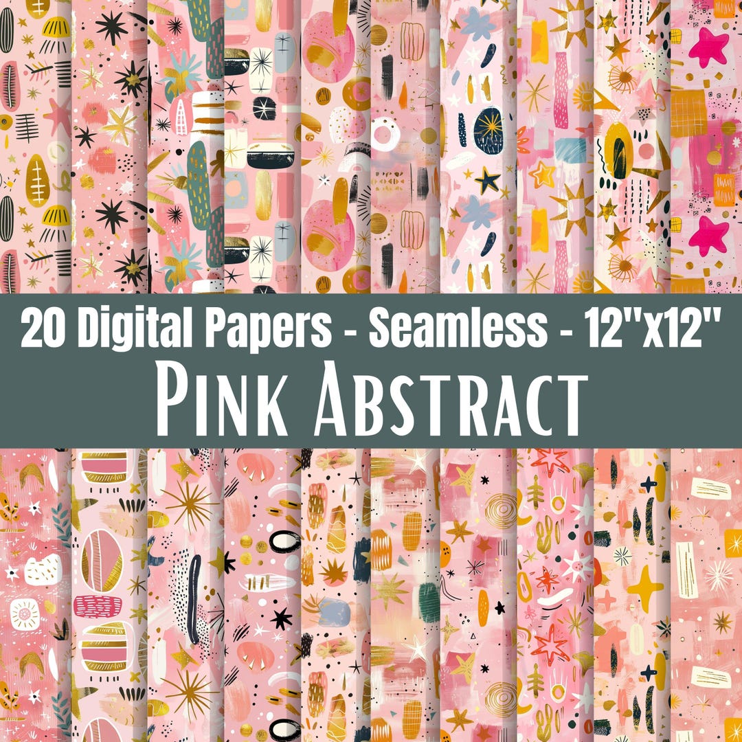 Pink Abstract Seamless Patterns, Digital Paper Pack, Boho Geometric ...