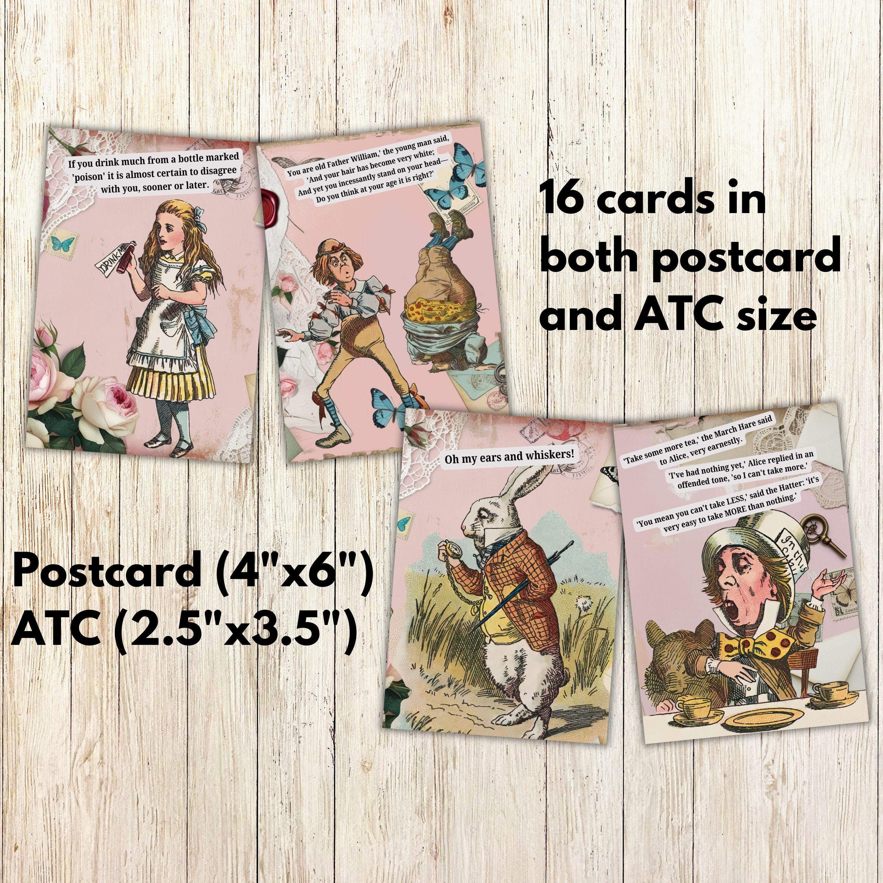 Alice in Wonderland Quote Cards, Atcs & Postcards for Junk