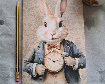 Handmade A5 blank Notebook, White Rabbit, 60 Pages, Eco-Friendly Thick Paper