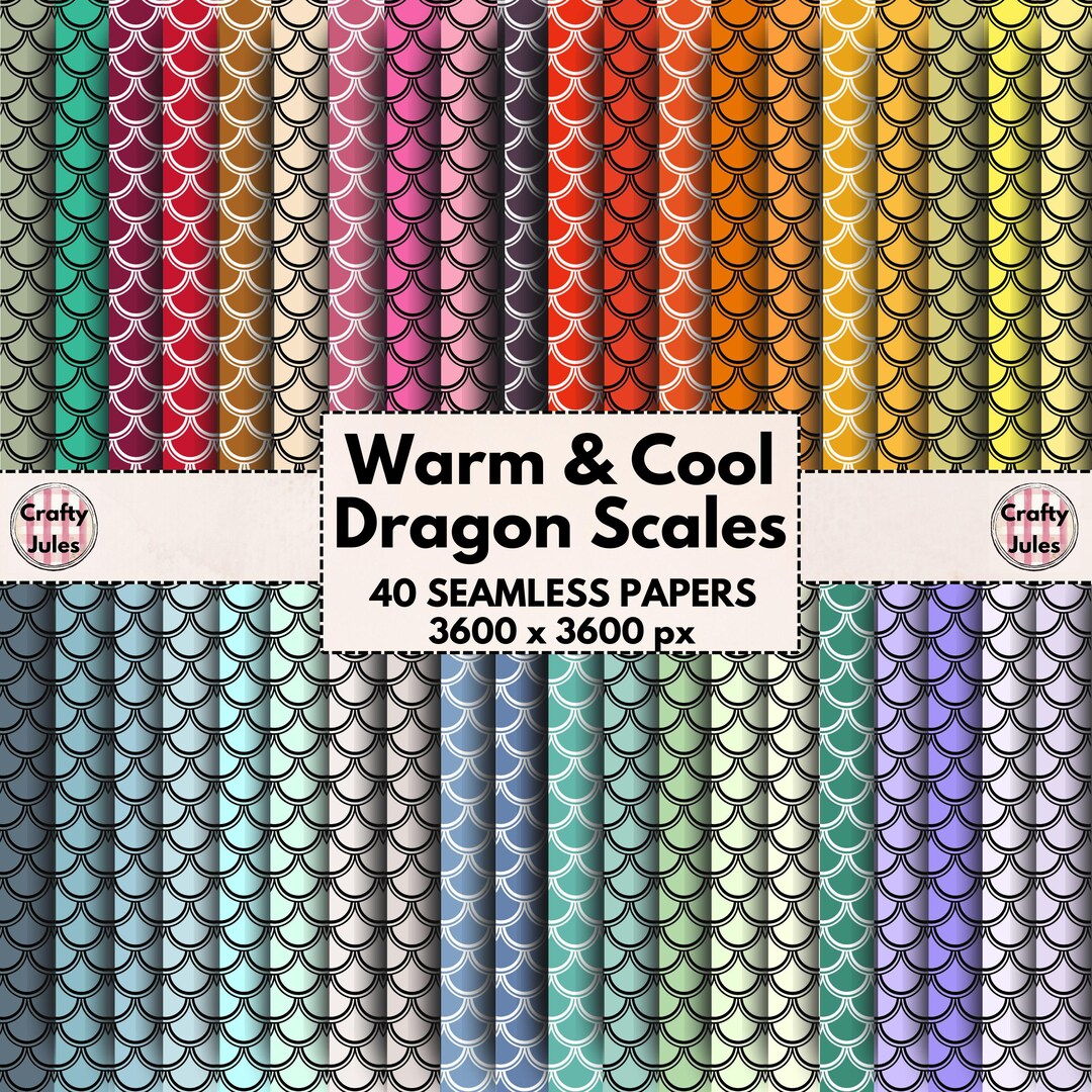 Seamless Dragon Scale Patterns, 40 Printable Papers, Backgrounds, Warm ...
