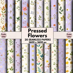 Motifs de fleurs pressées sans couture, 20 papiers imprimables, Usage commercial, Papiers floraux pour albums de scrapbooking, Carnets indésirables, Cartes, Travaux manuels de mariage