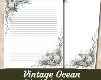 Vintage Ocean, Lined & Blank Writing Paper, Sea, Nautical Stationery, PDF, JPG, Digital Download