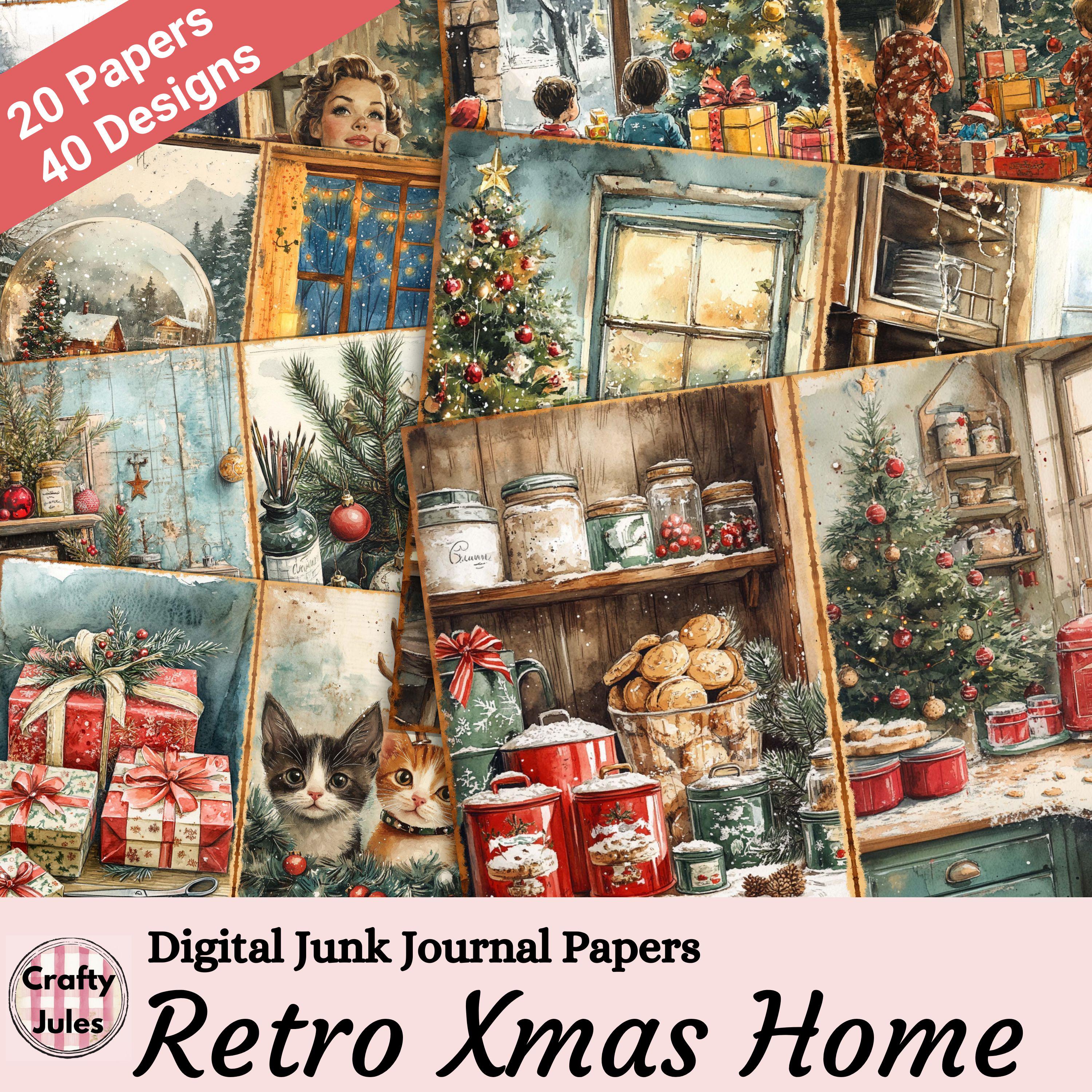 レトロなクリスマスジャンクジャーナルペーパー、ヴィンテージホリデー