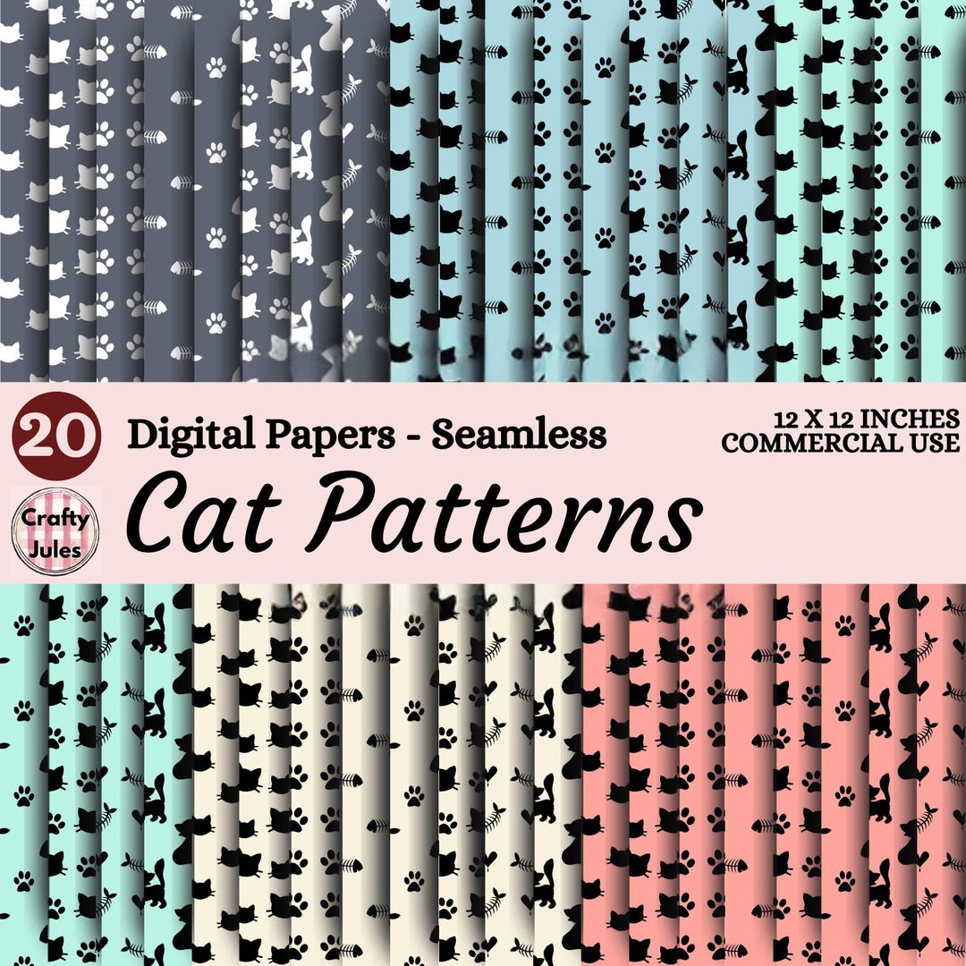 Patterns Feline Cat Seamless Patterns, Feline Scrapbook & Craft Pages, Digital Download ...